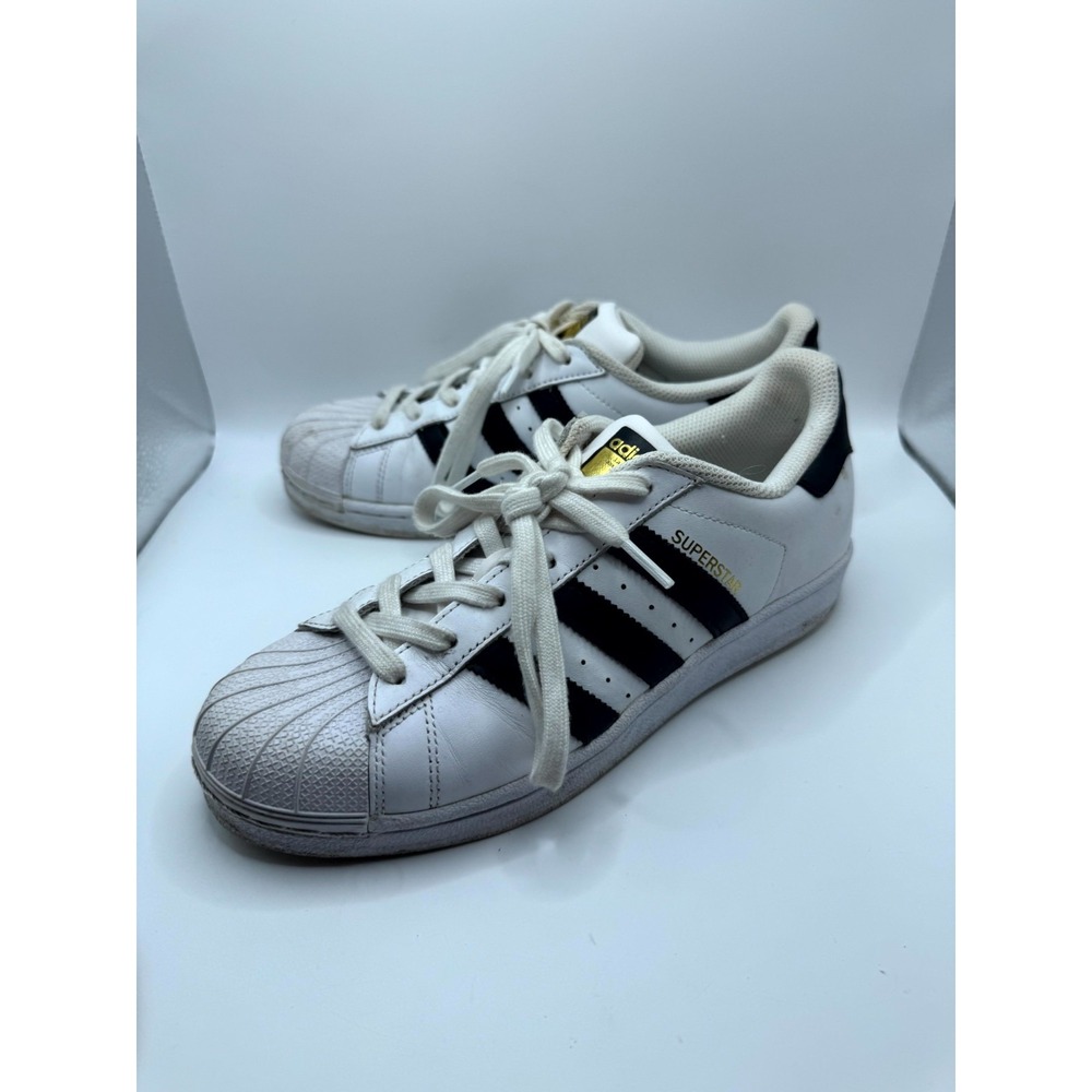Adidas Superstar J C77154 Kid 6.5 Sneaker White Core Black Leather Lace Up Shoes